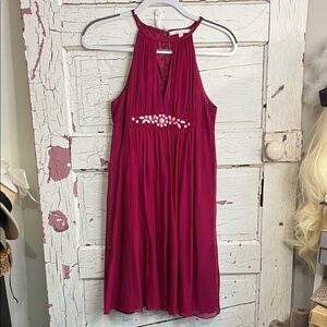 Rebecca Taylor Sleeveless Fuchsia SILK Mini Dress Sz 2 Beading detail in front